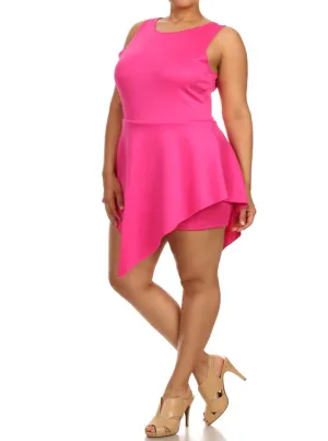 Plus Size Glamorous V Hem Open Back Skater Pink Dress