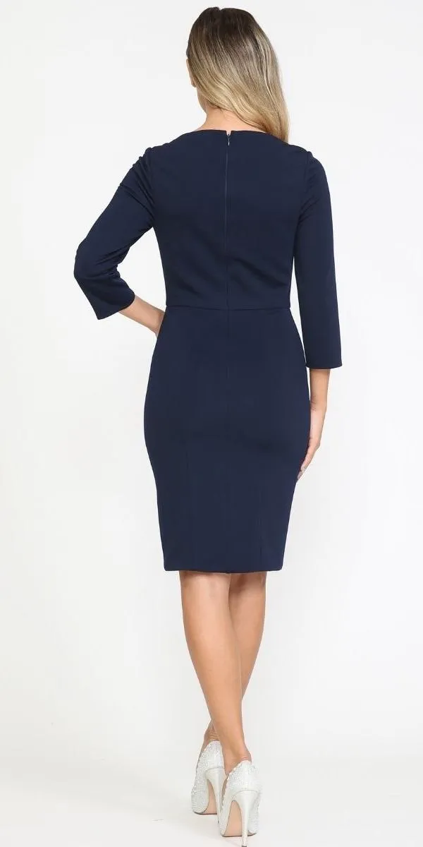 Poly USA 8526 Midi Knee Length Dress with 3/4 Length Sleeves