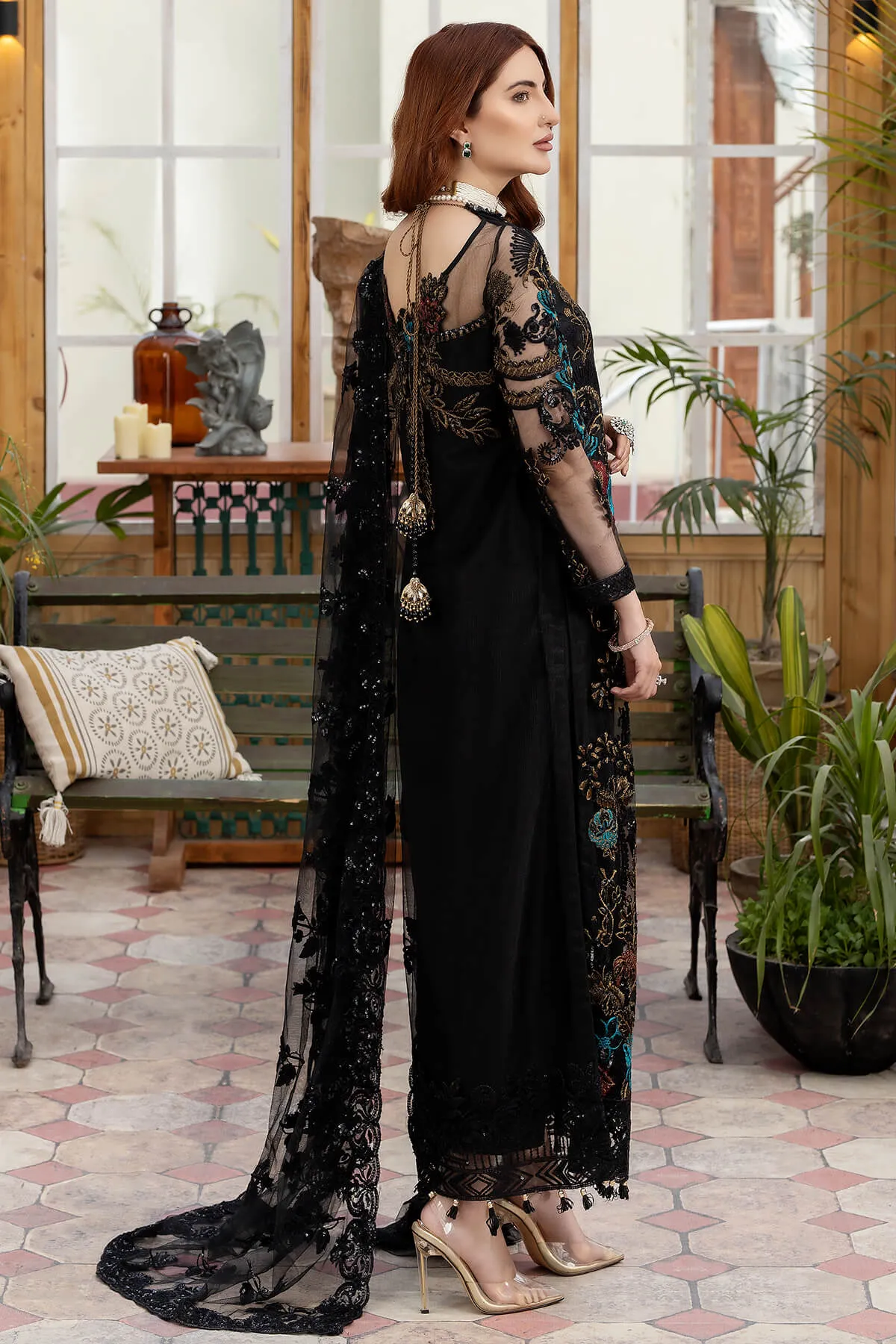 Premium Embroidered Black Salwar Kameez Trousers Pakistani Party Dress
