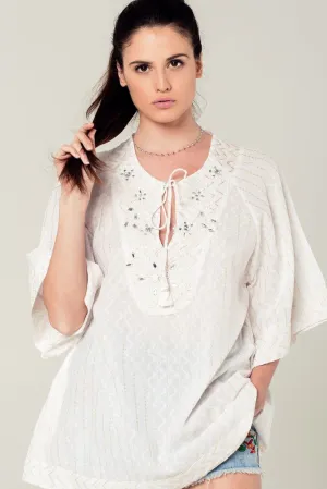 Q2 - Original Embellished White Mini Dress With Embroidery Detailing