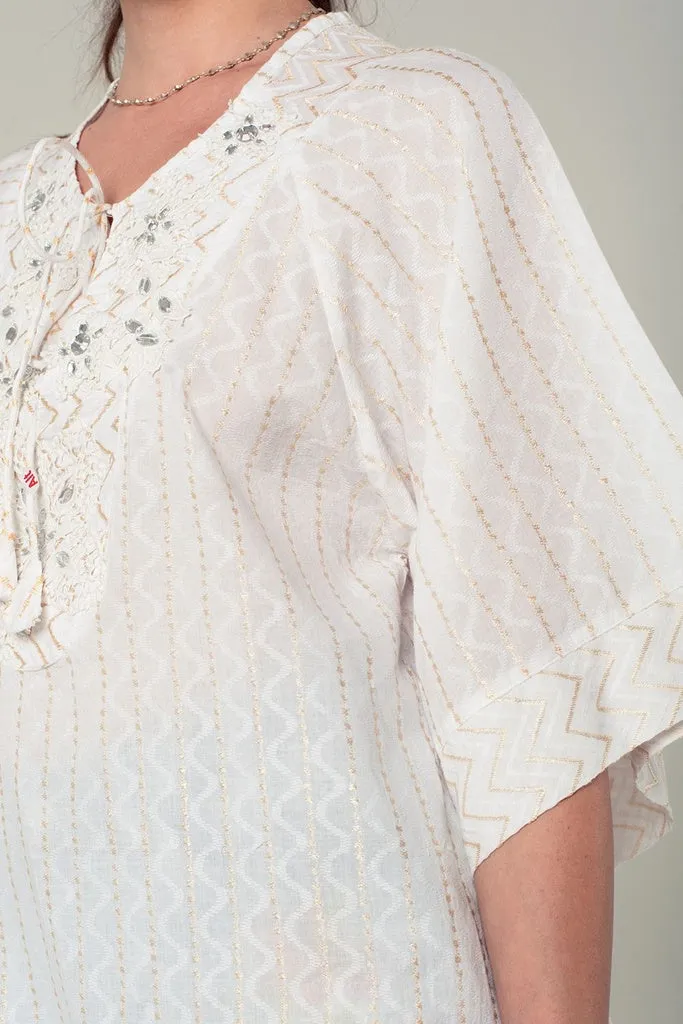 Q2 - Original Embellished White Mini Dress With Embroidery Detailing