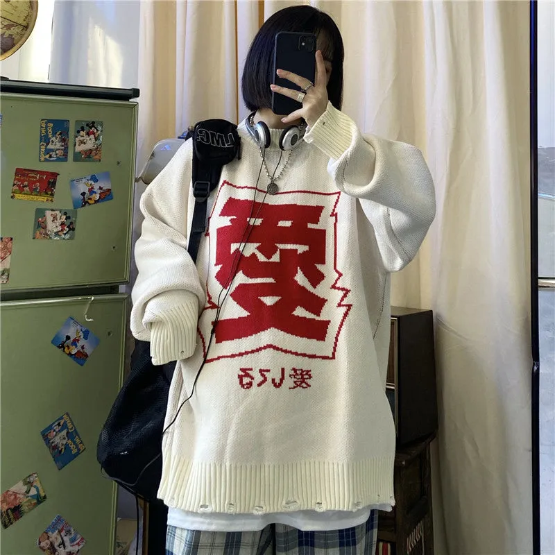 "LOVE" SWEATER / BLUE PLAID PANTS N121503