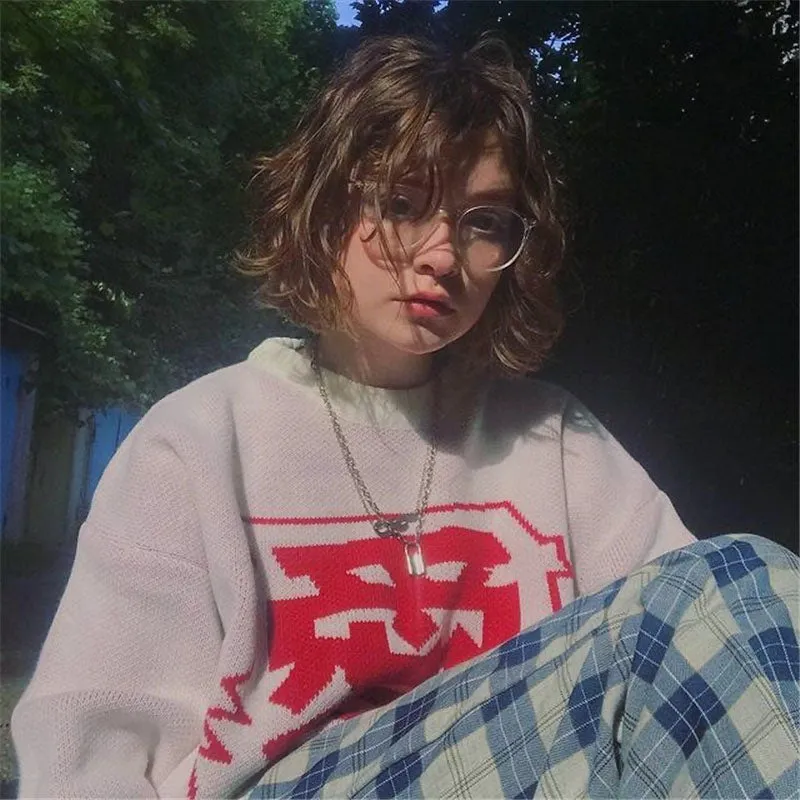 "LOVE" SWEATER / BLUE PLAID PANTS N121503