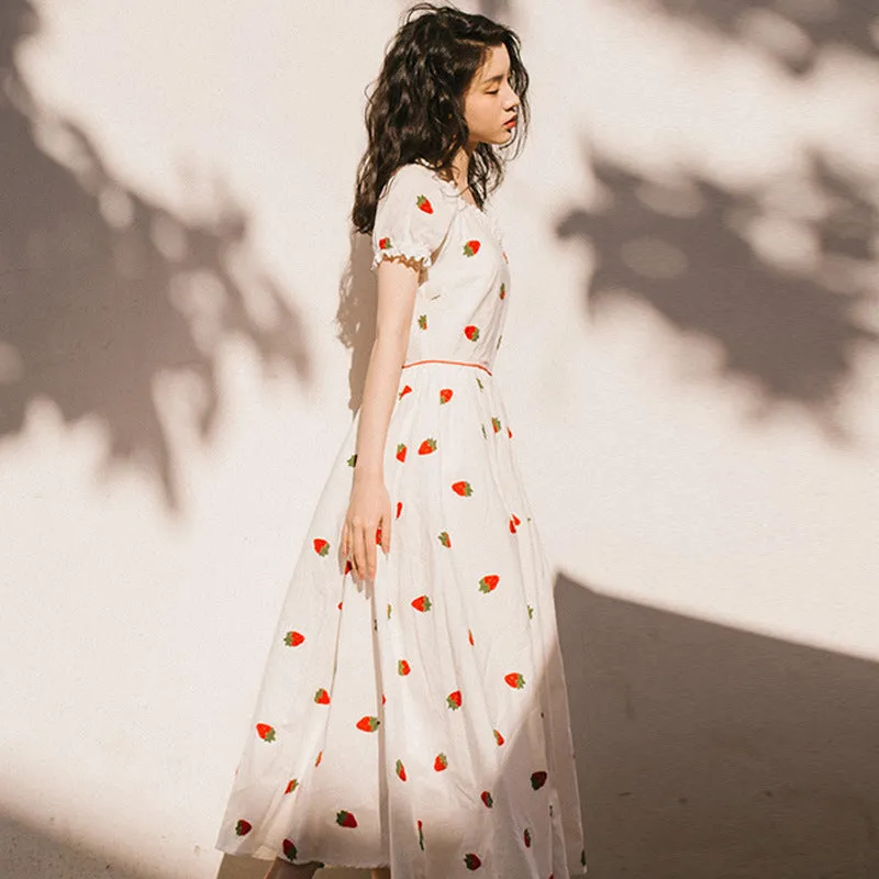 "STRAWBERRY EMBROIDERY V-NECK" DRESS D070309