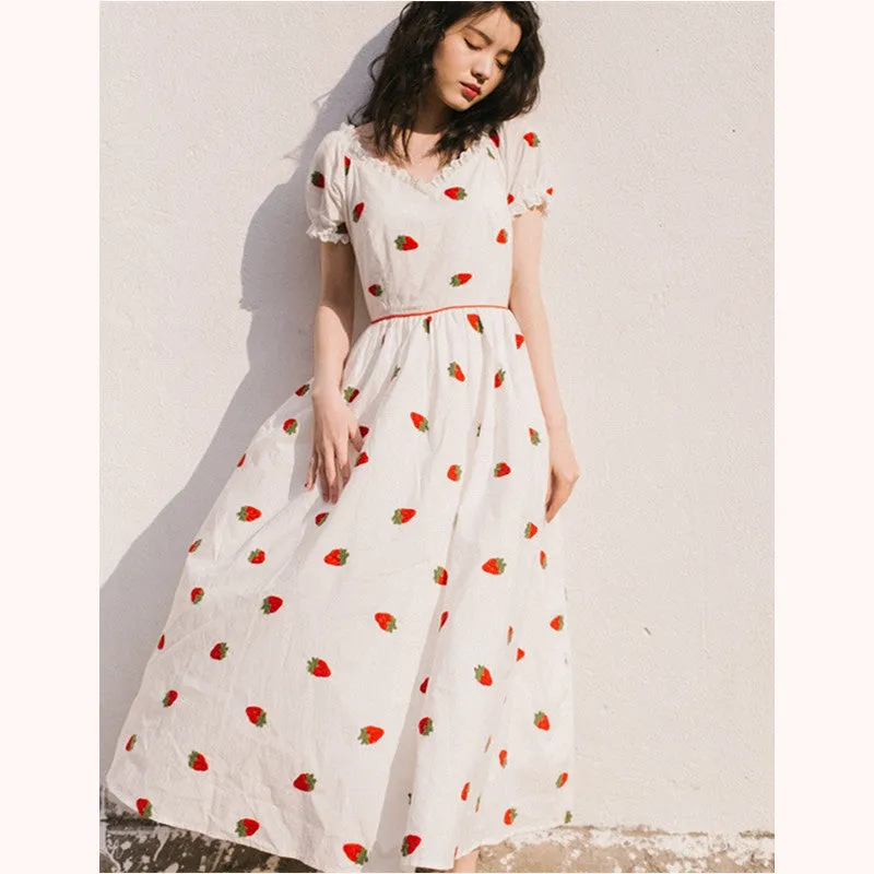 "STRAWBERRY EMBROIDERY V-NECK" DRESS D070309