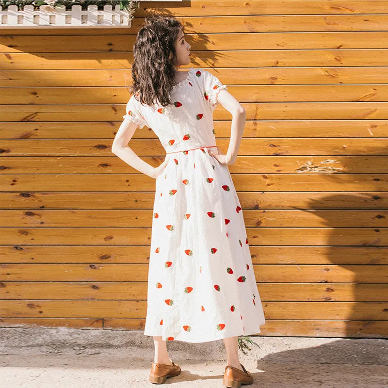 "STRAWBERRY EMBROIDERY V-NECK" DRESS D070309