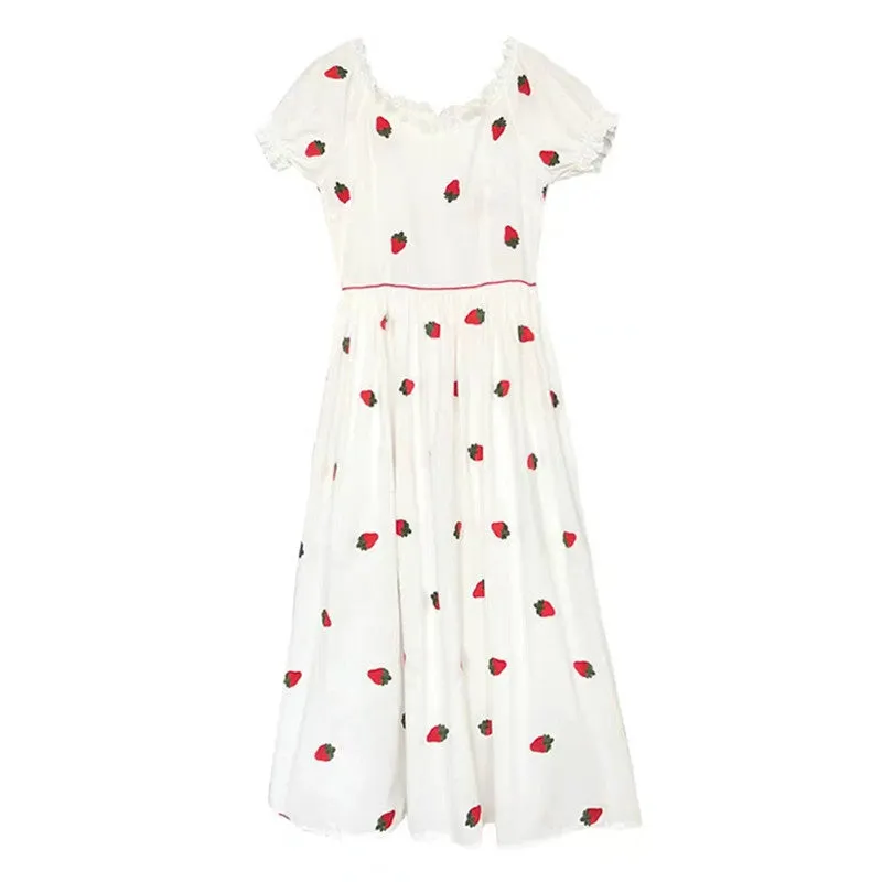 "STRAWBERRY EMBROIDERY V-NECK" DRESS D070309