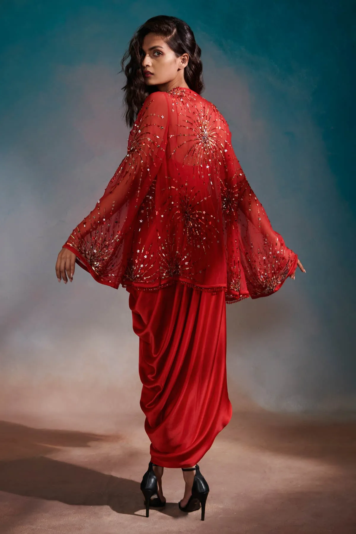 Red Embroidered Cape & Dress