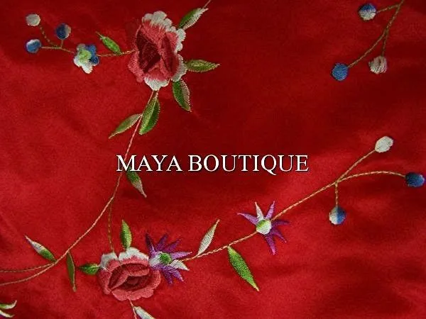 Red Embroidered Silk Kimono Caftan Duster Opera Coat Maya Matazaro Plus Up to 5X