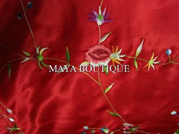 Red Embroidered Silk Kimono Caftan Duster Opera Coat Maya Matazaro Plus Up to 5X