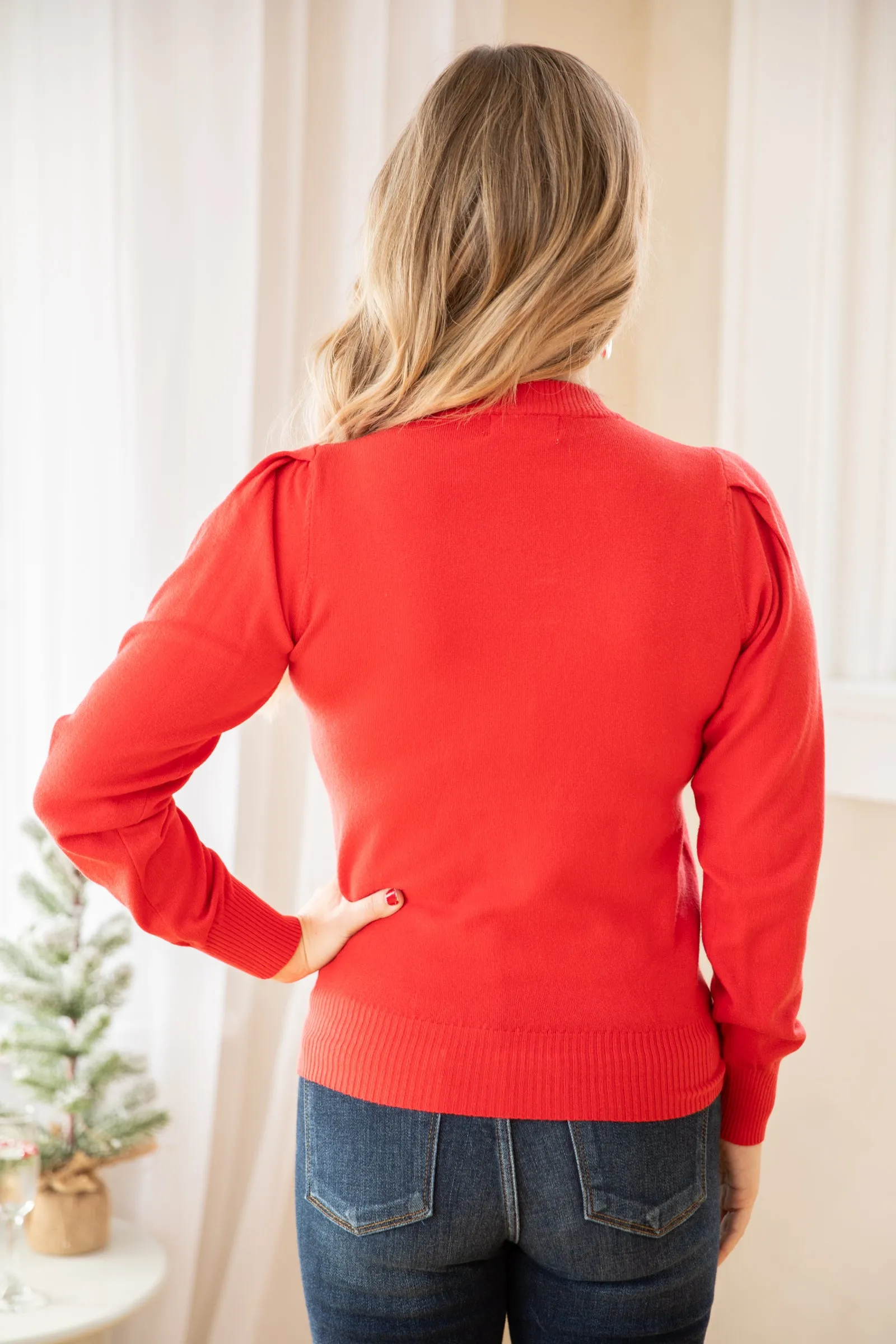 Red Puff Sleeve Sweater