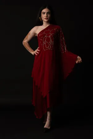 Red Satin Asymmetrical Dress