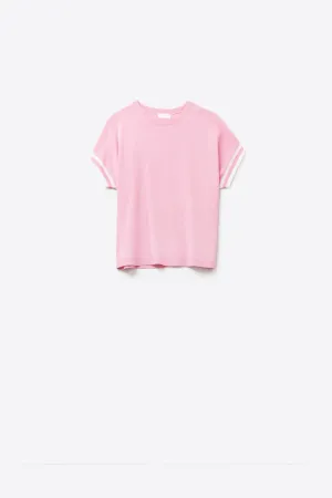 relafed fit Sweater In pink with white contrast detail