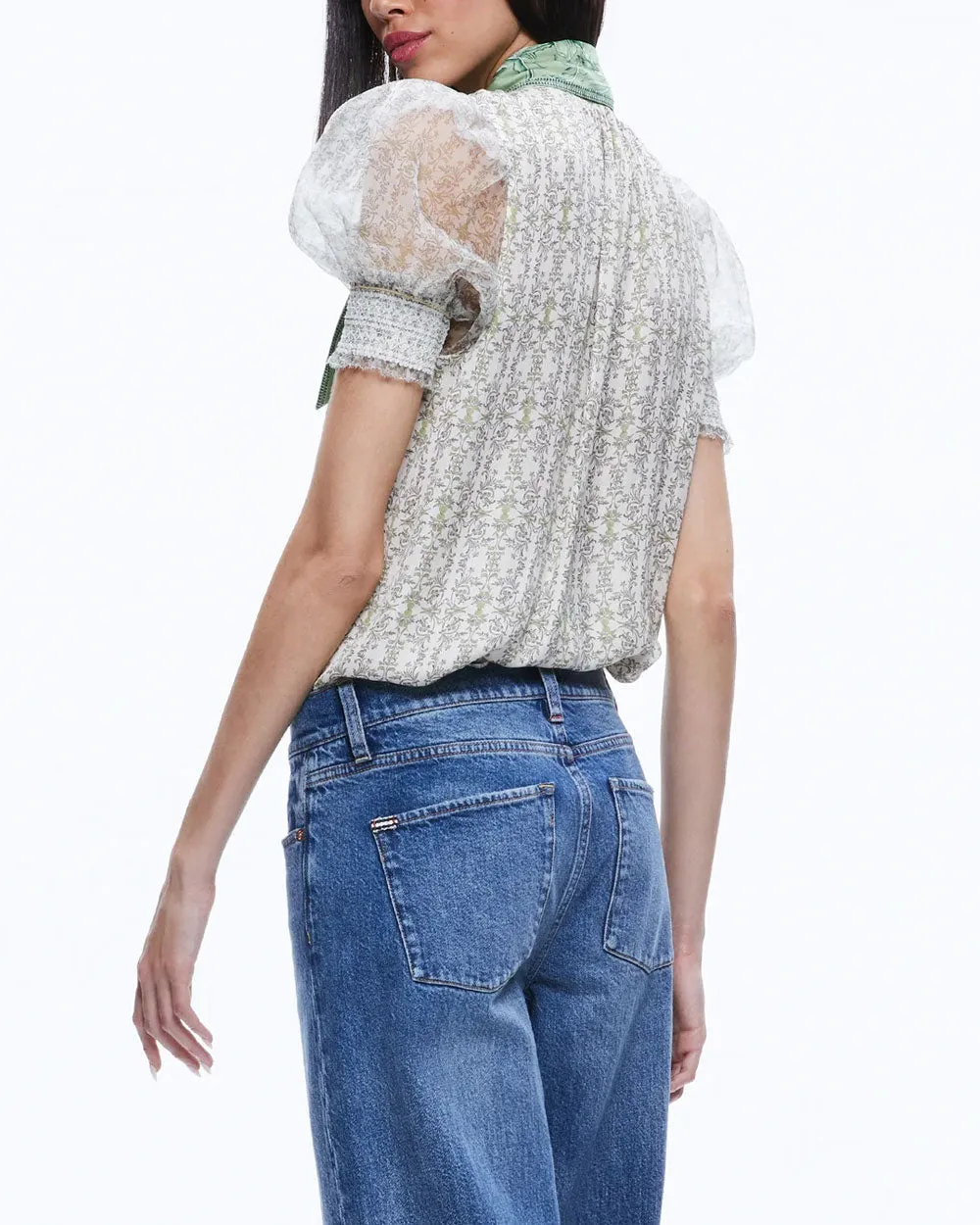 Republic Geo Brentley Tie Neck Puff Sleeve Blouse