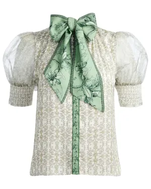 Republic Geo Brentley Tie Neck Puff Sleeve Blouse