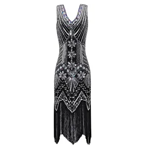 Retro Black Silver Flapper Dress Great Gatsby Theme Party|JaosWish