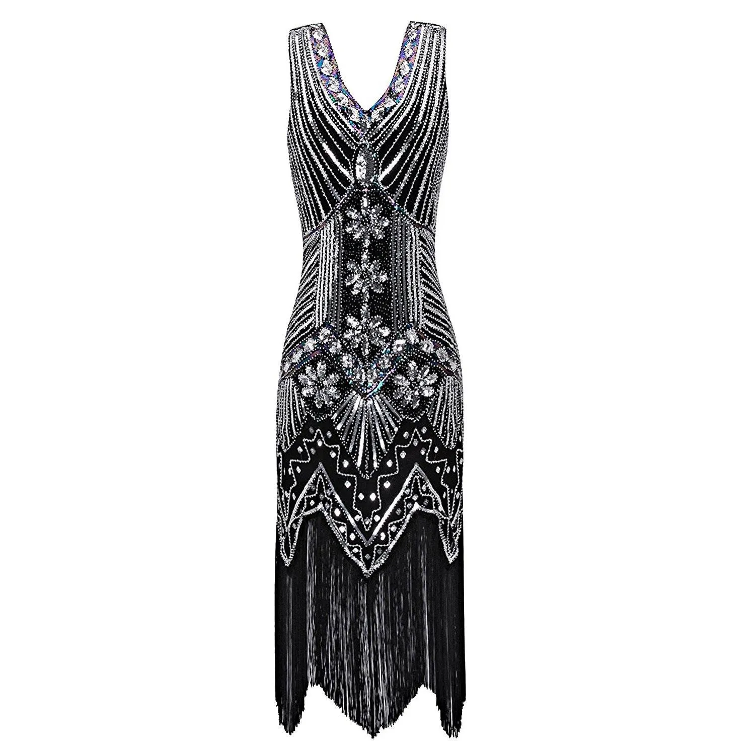 Retro Black Silver Flapper Dress Great Gatsby Theme Party|JaosWish