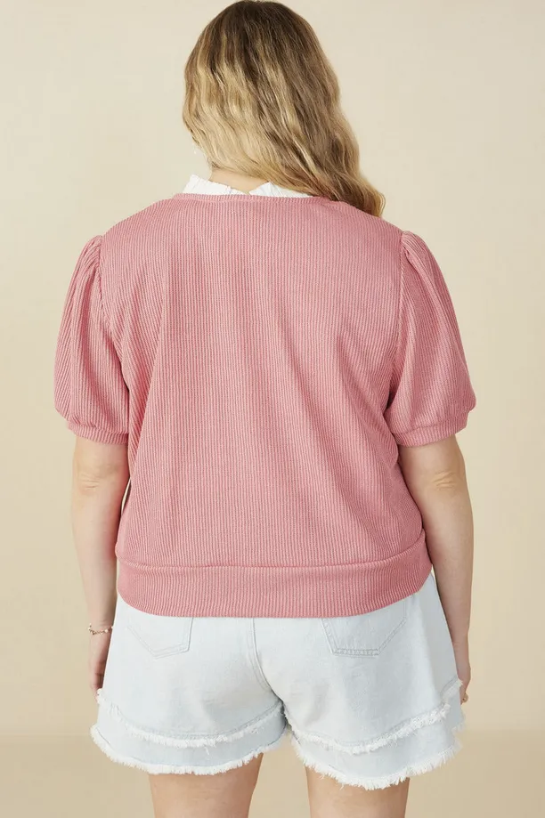Ribbed Knit Bow Detail Short Sleeve Open Top