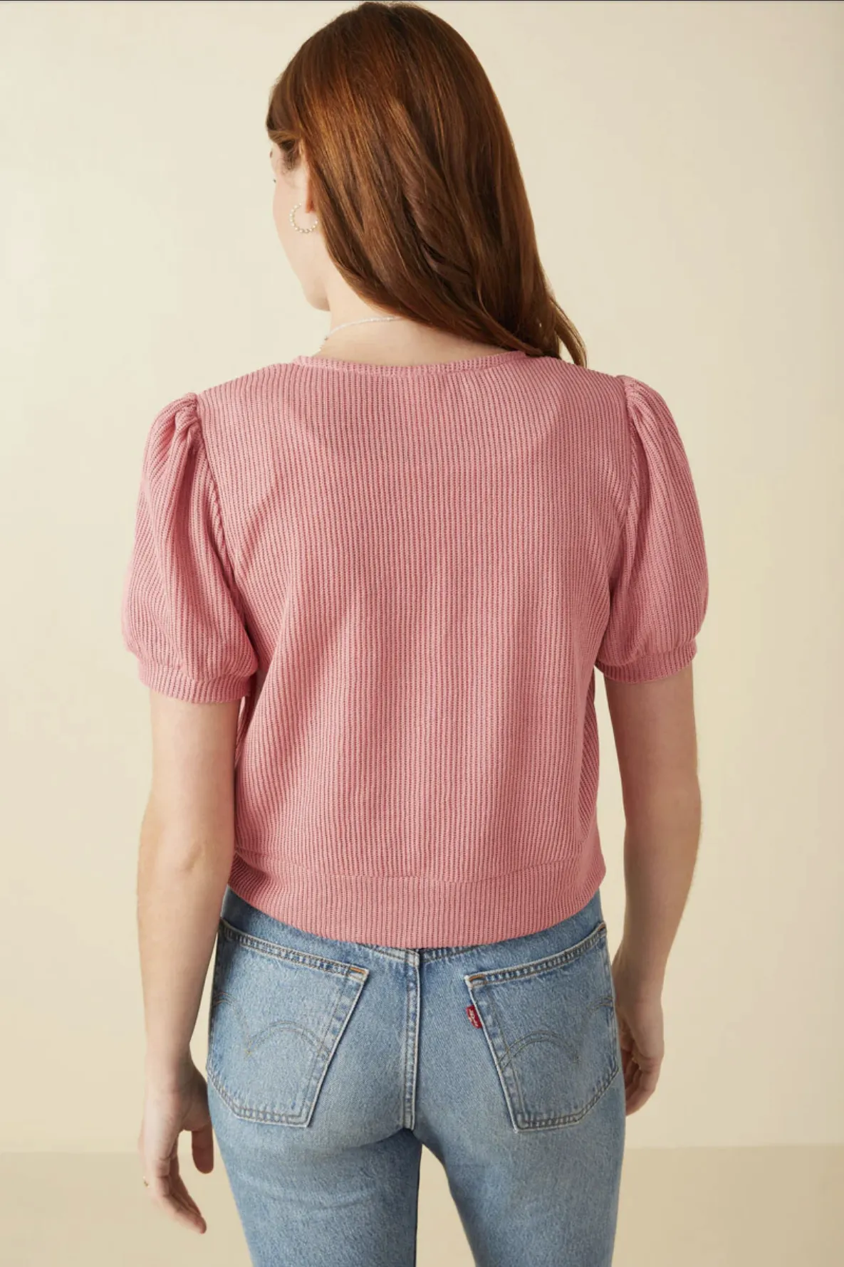 Ribbed Knit Bow Detail Short Sleeve Open Top