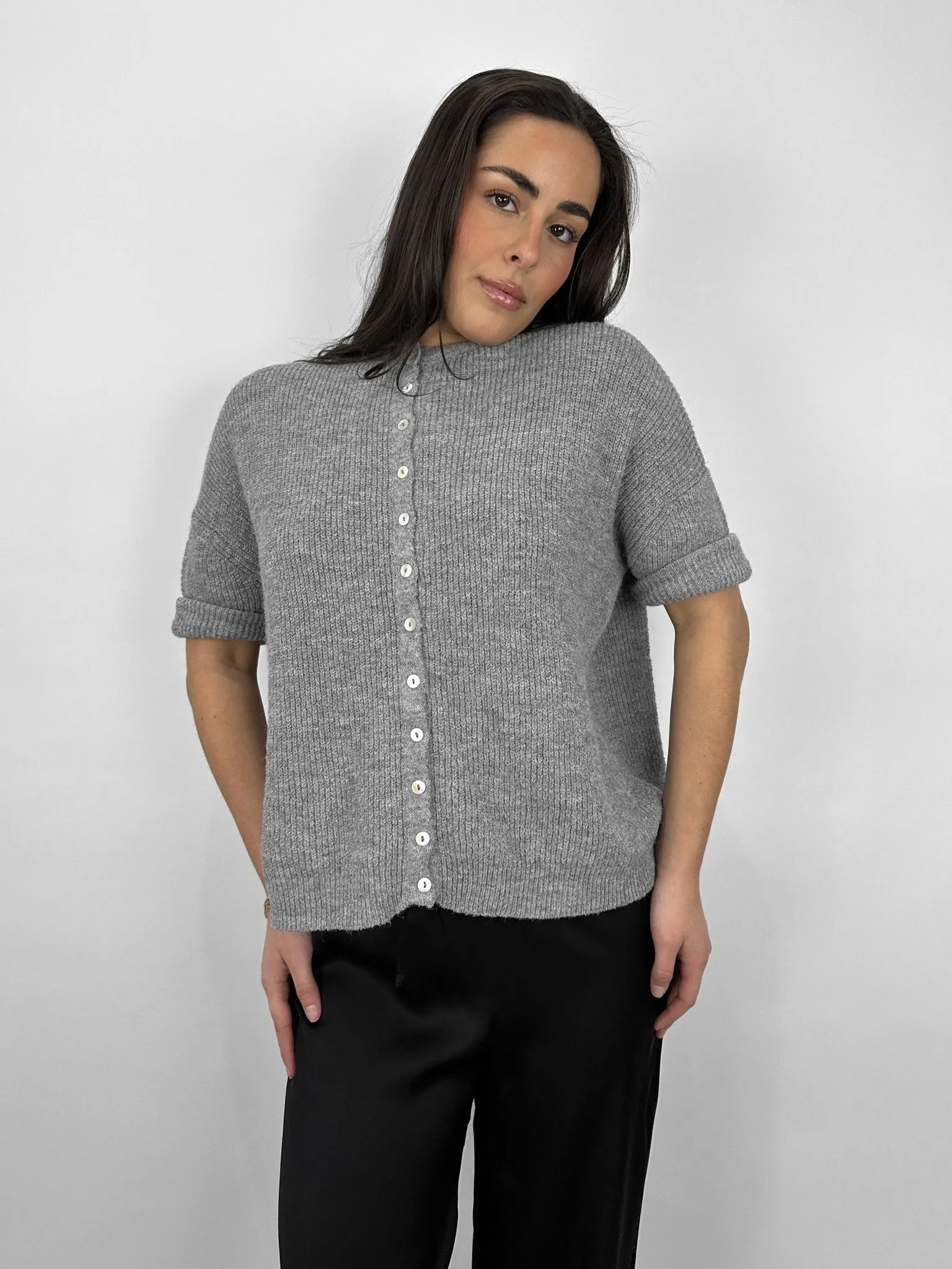 Ribbed Knit Short Sleeve Chunky Cardigan