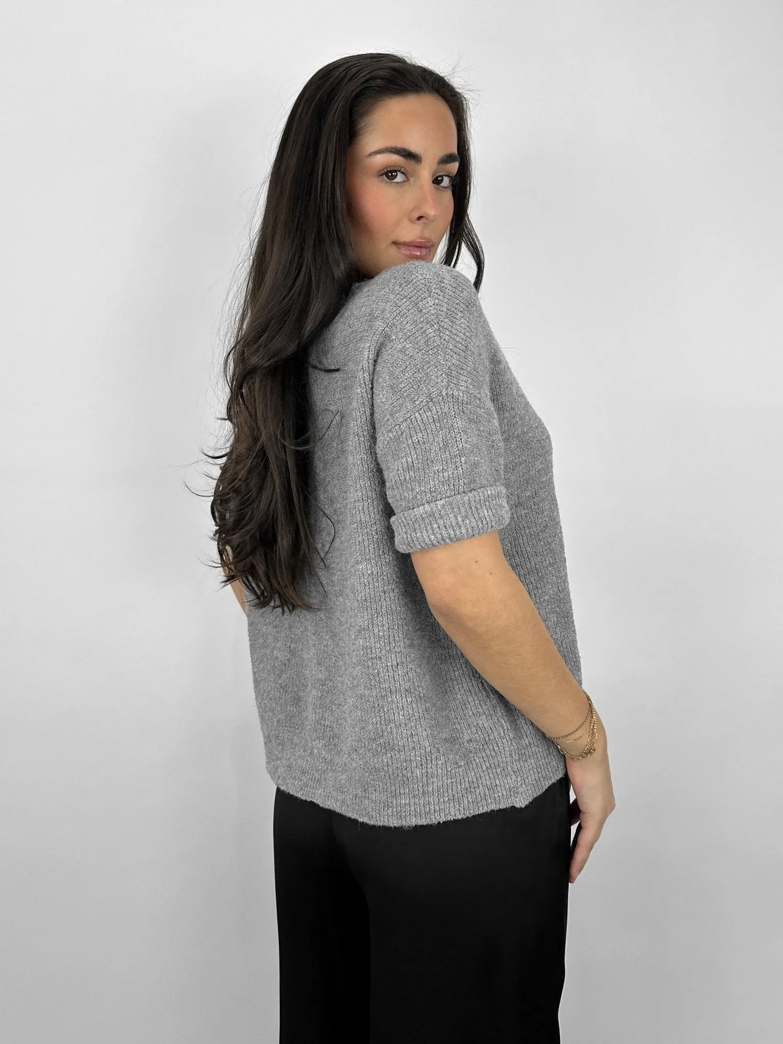 Ribbed Knit Short Sleeve Chunky Cardigan
