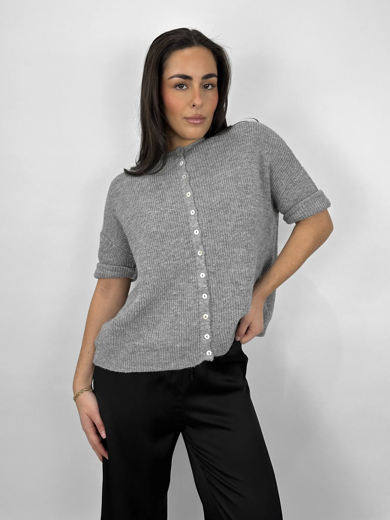 Ribbed Knit Short Sleeve Chunky Cardigan