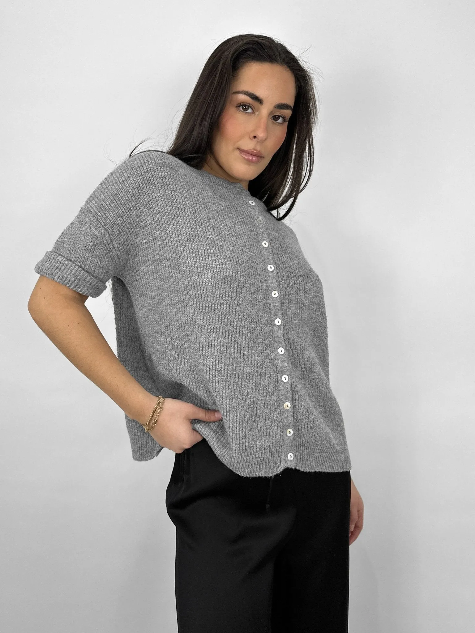 Ribbed Knit Short Sleeve Chunky Cardigan