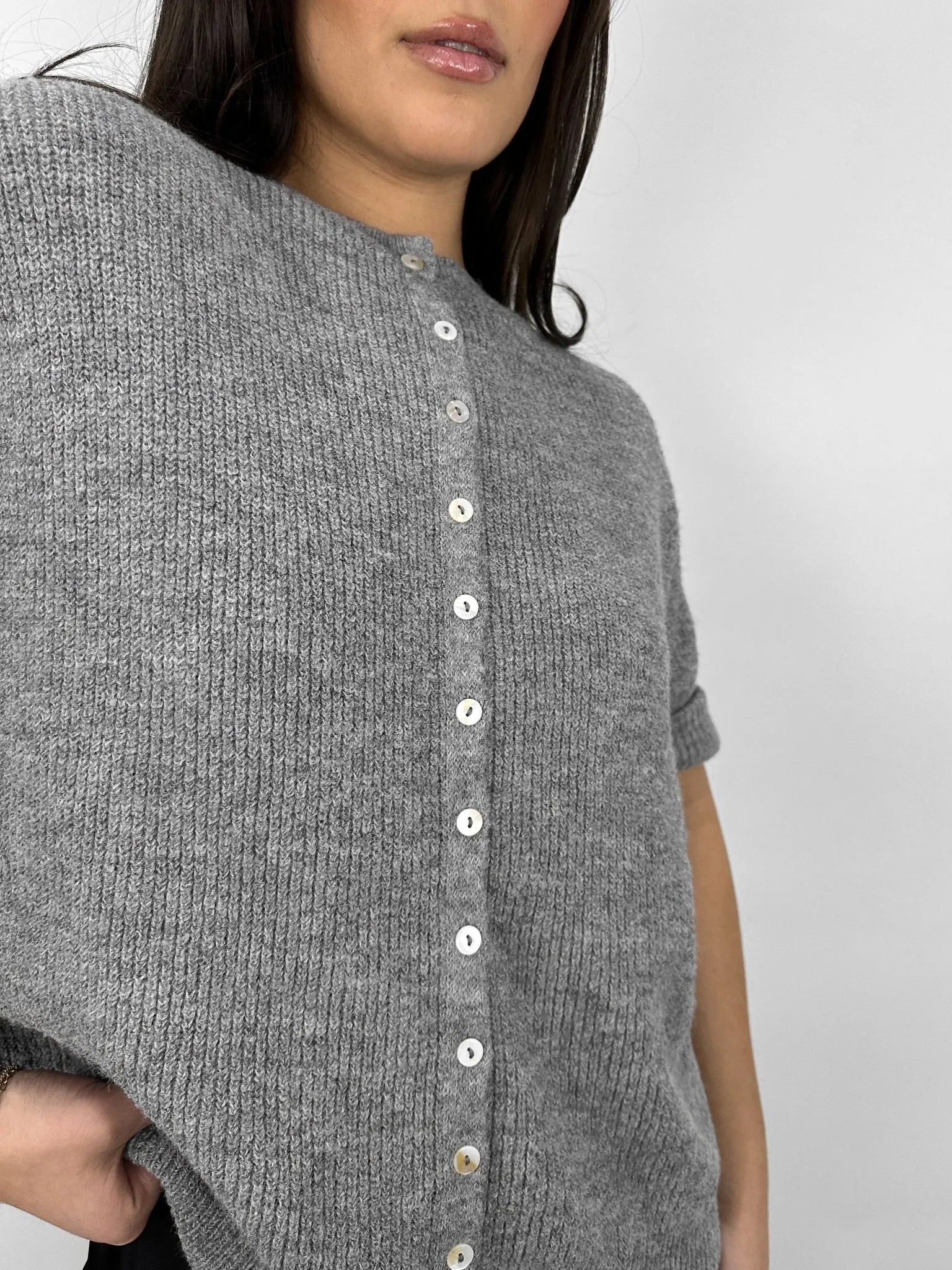 Ribbed Knit Short Sleeve Chunky Cardigan