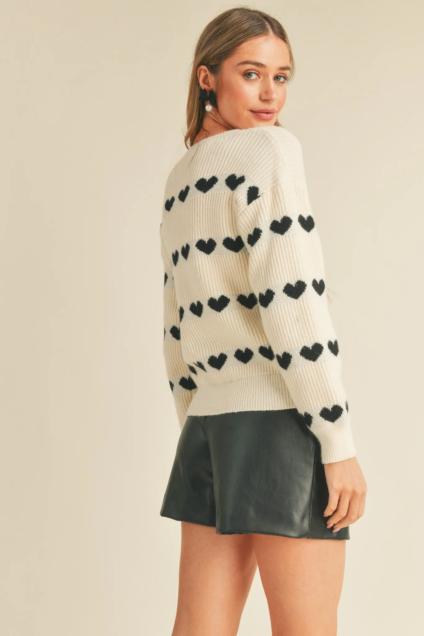 Robin- Heart Ribbed Knit Sweater