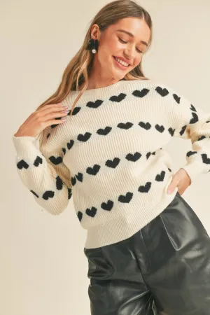 Robin- Heart Ribbed Knit Sweater