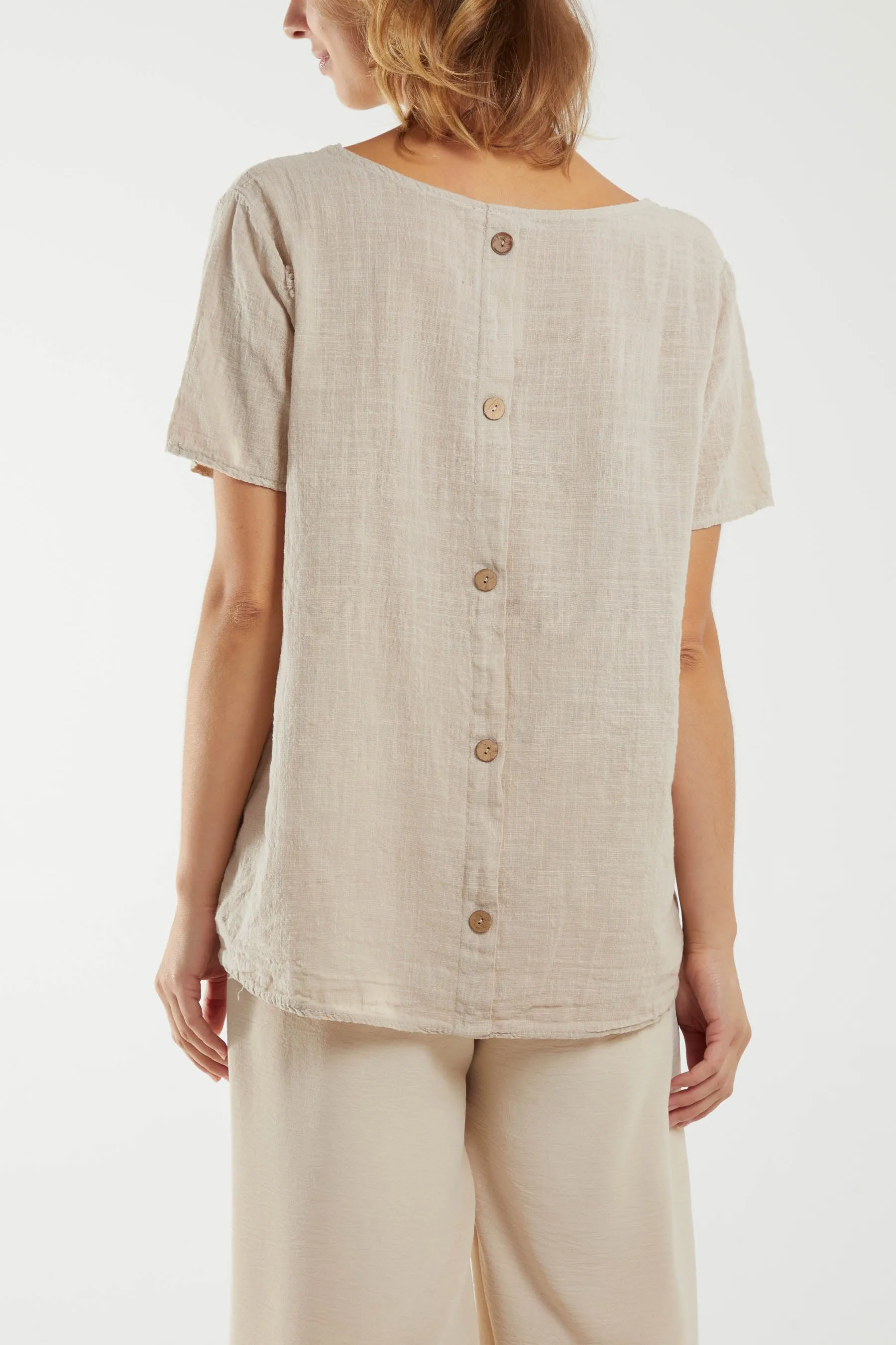 Round Neck Button Back Top