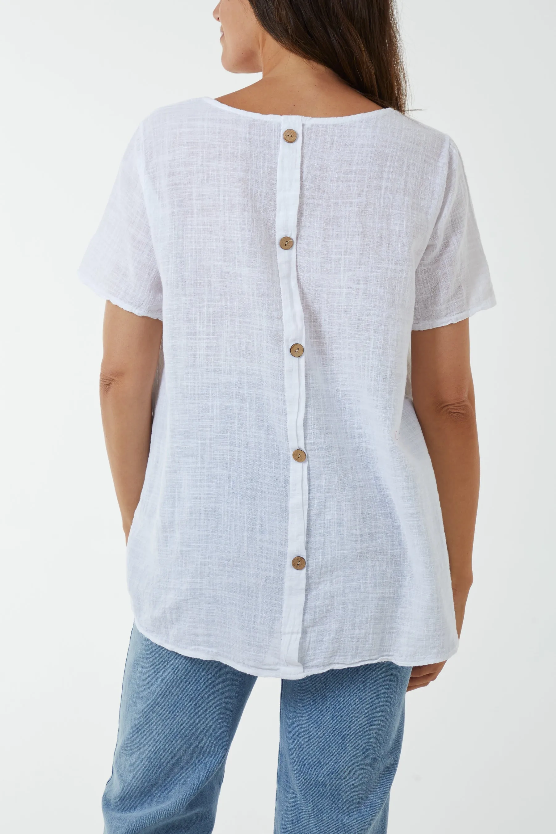 Round Neck Button Back Top