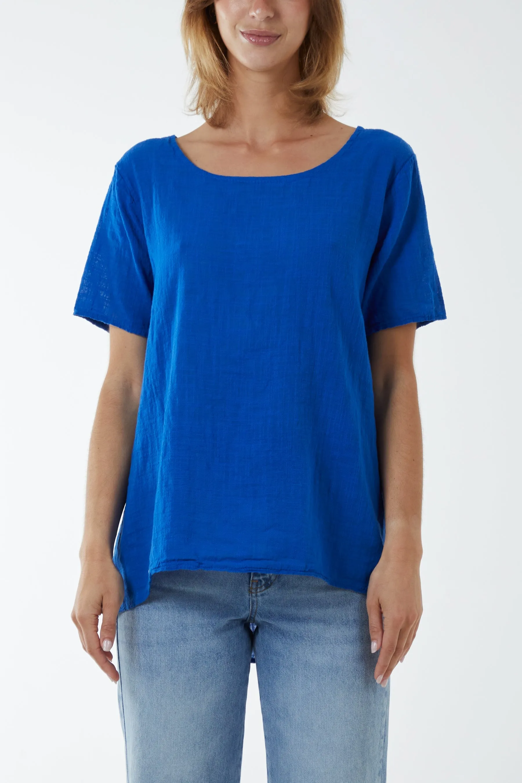 Round Neck Button Back Top