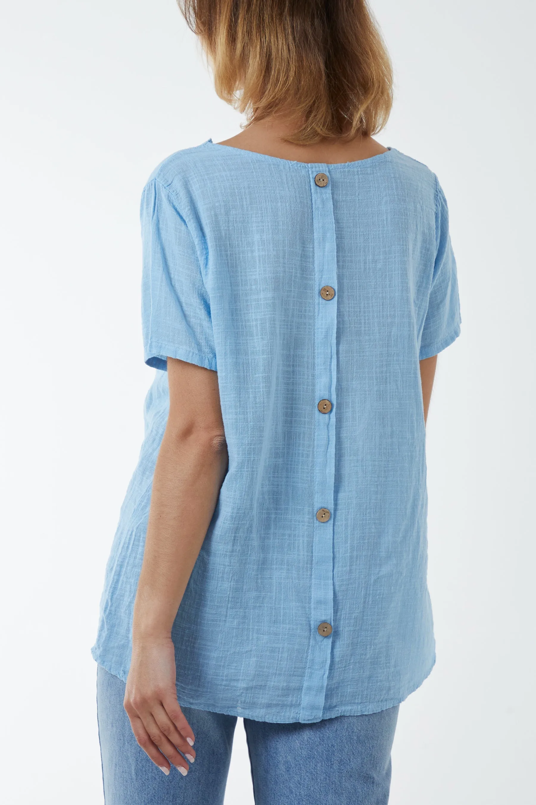 Round Neck Button Back Top