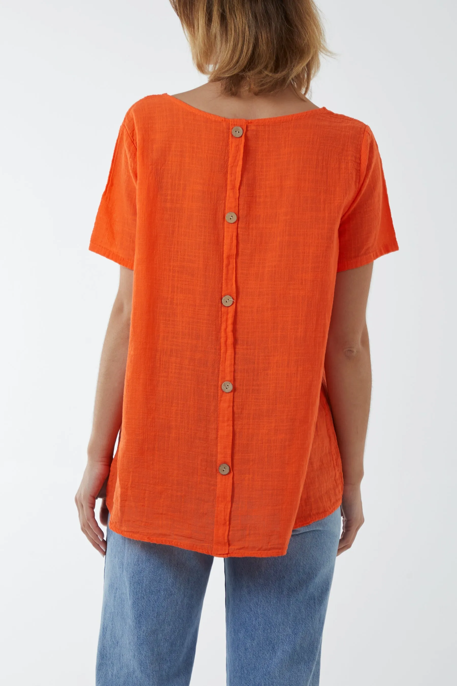 Round Neck Button Back Top