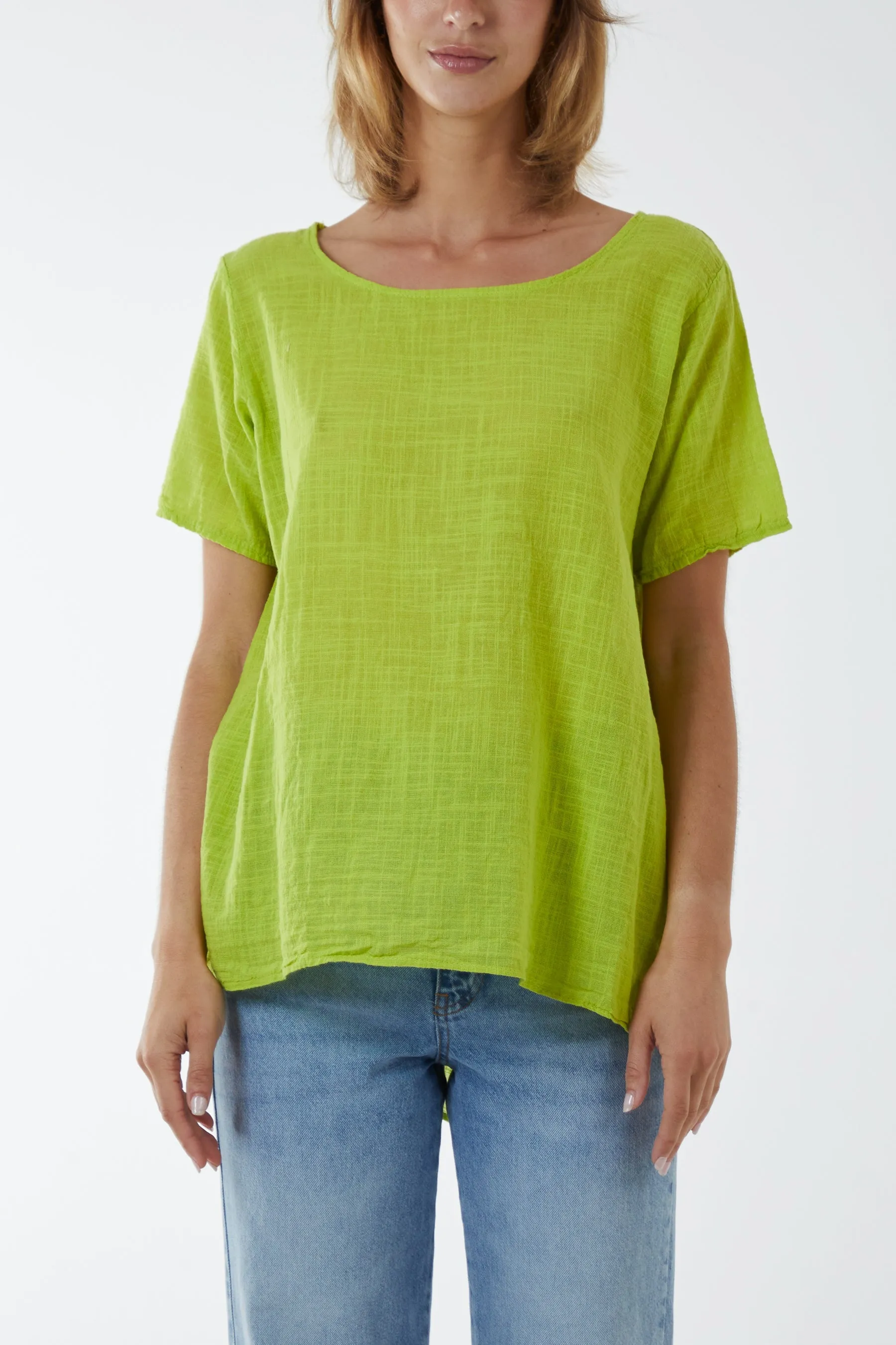 Round Neck Button Back Top