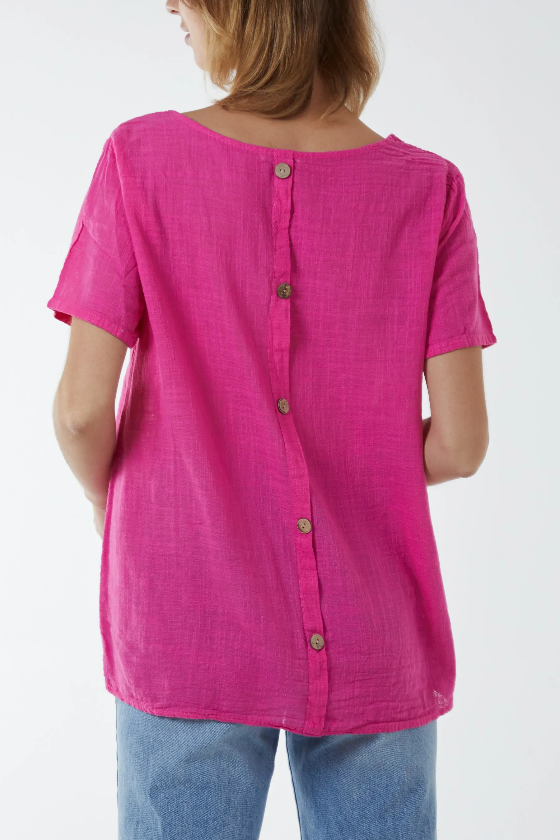 Round Neck Button Back Top
