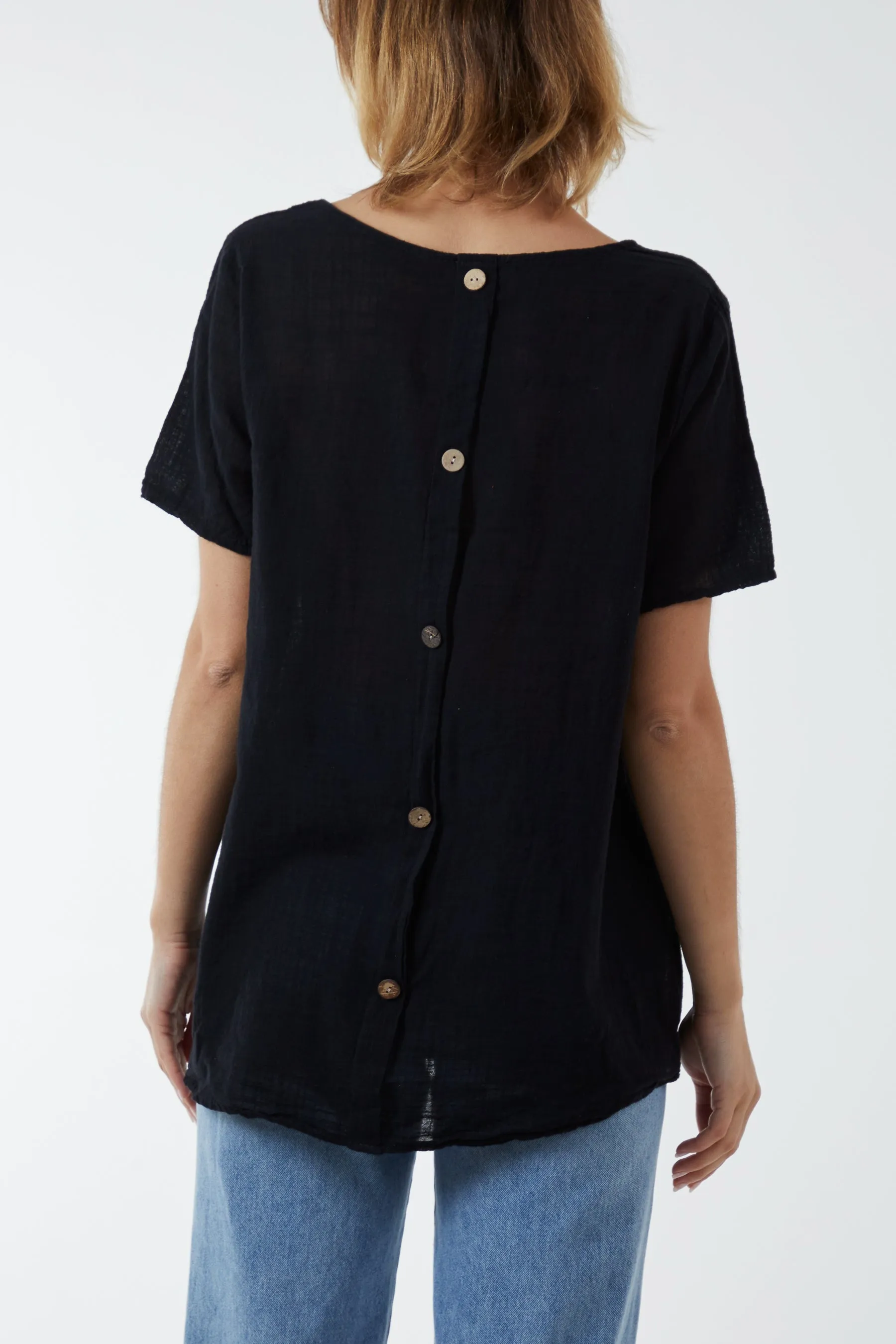 Round Neck Button Back Top