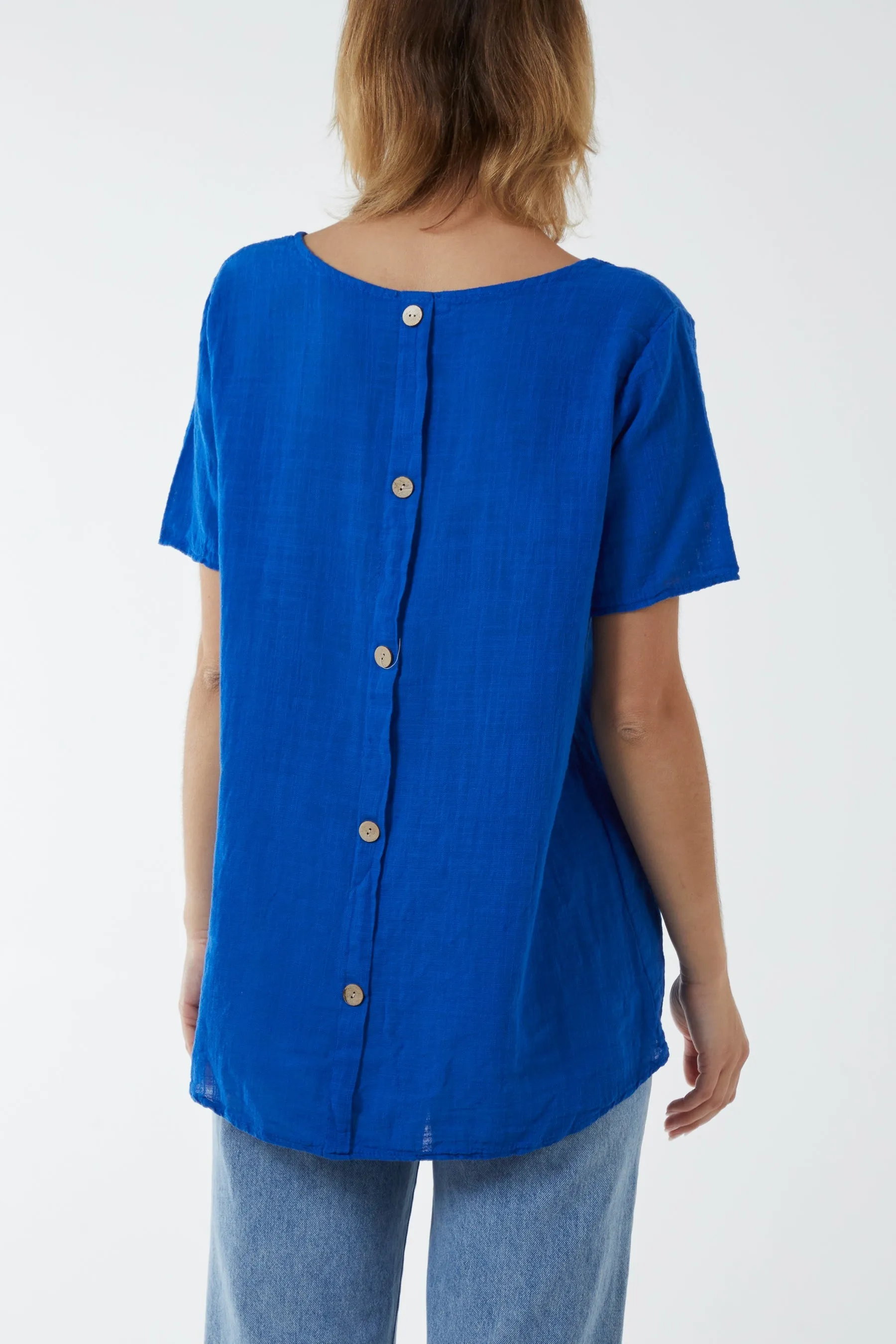 Round Neck Button Back Top