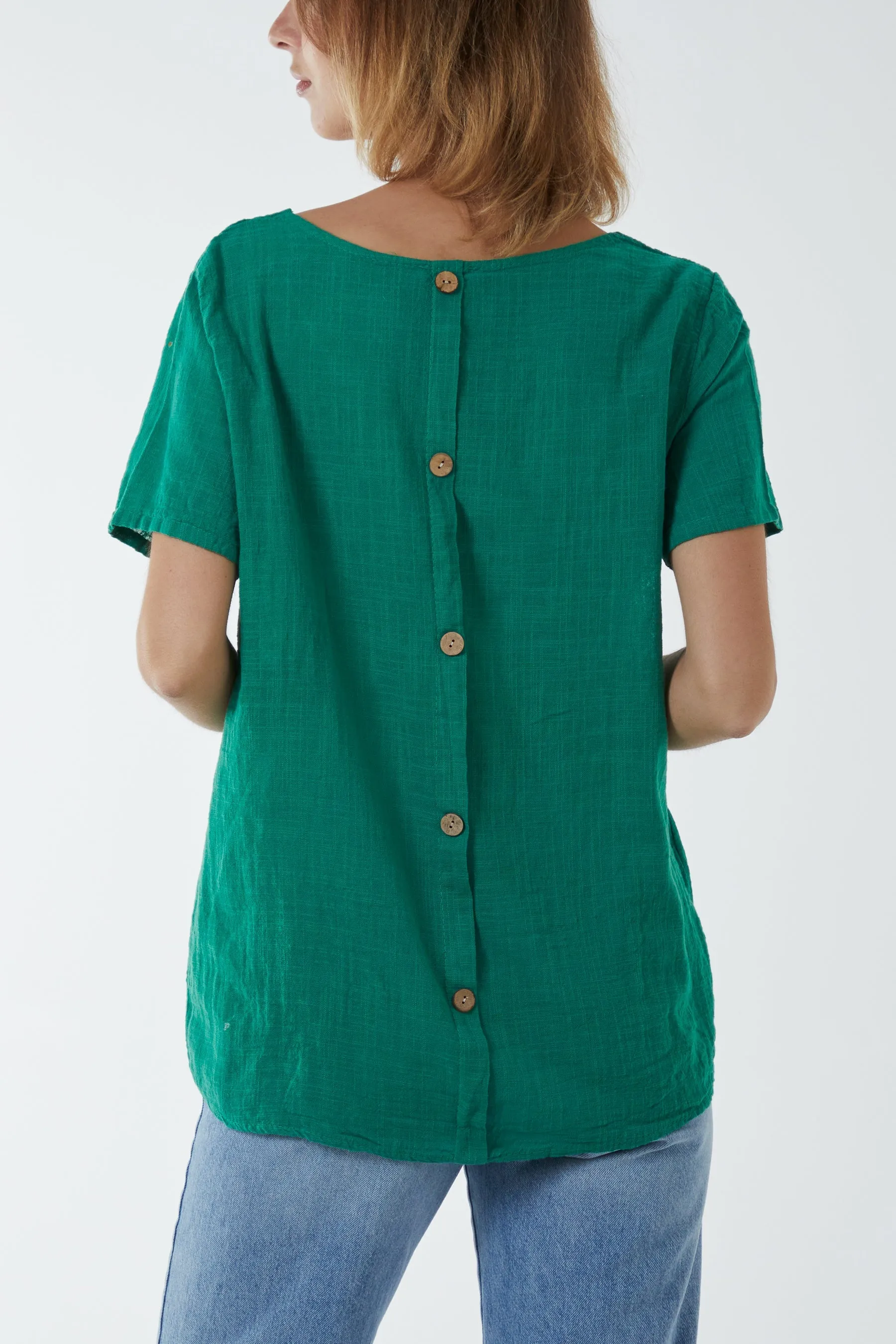 Round Neck Button Back Top