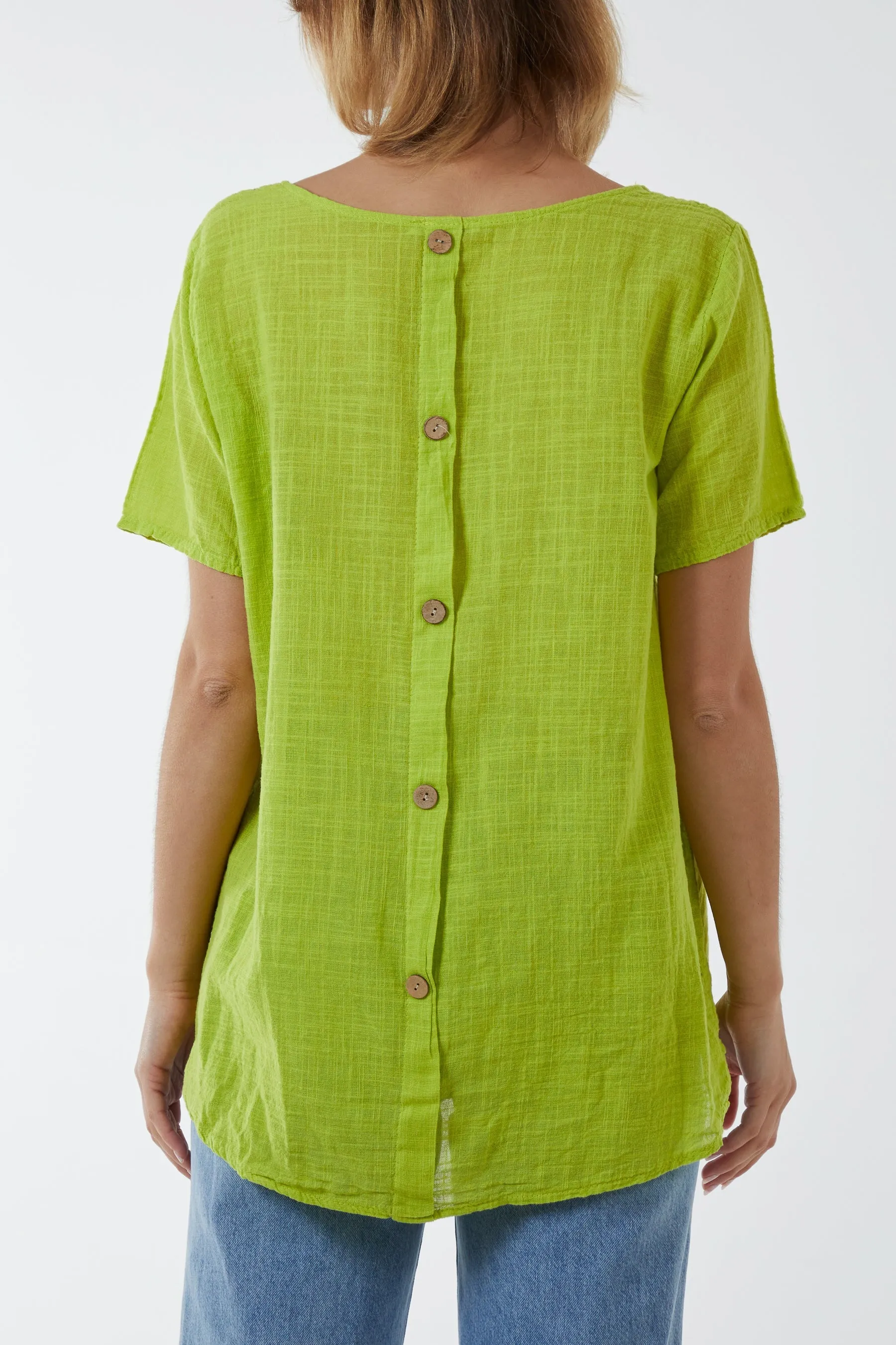 Round Neck Button Back Top
