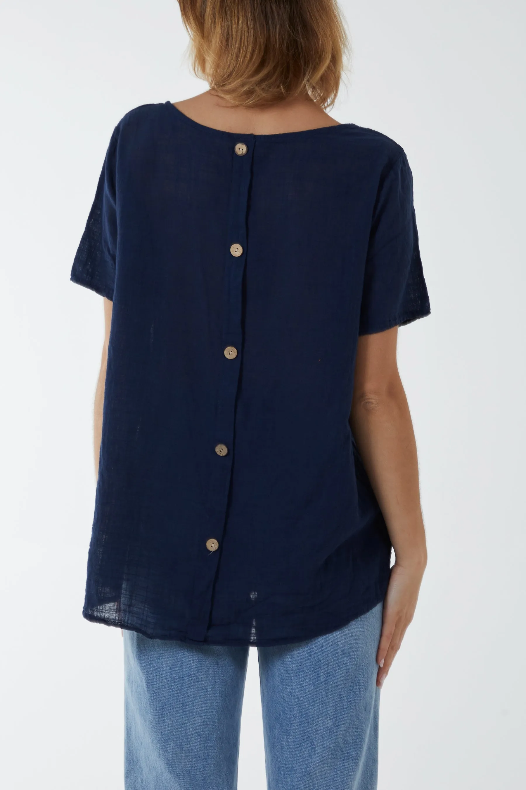 Round Neck Button Back Top