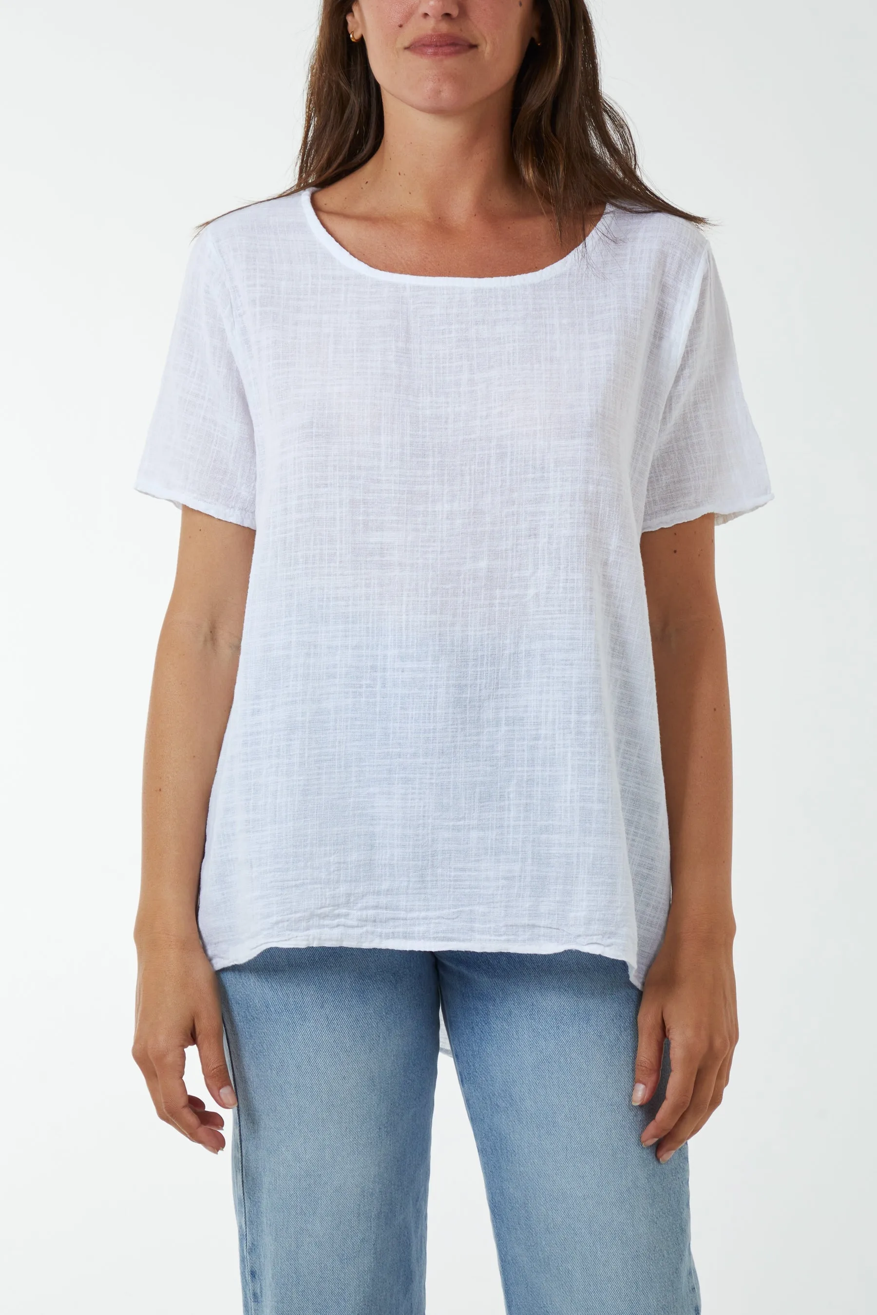 Round Neck Button Back Top