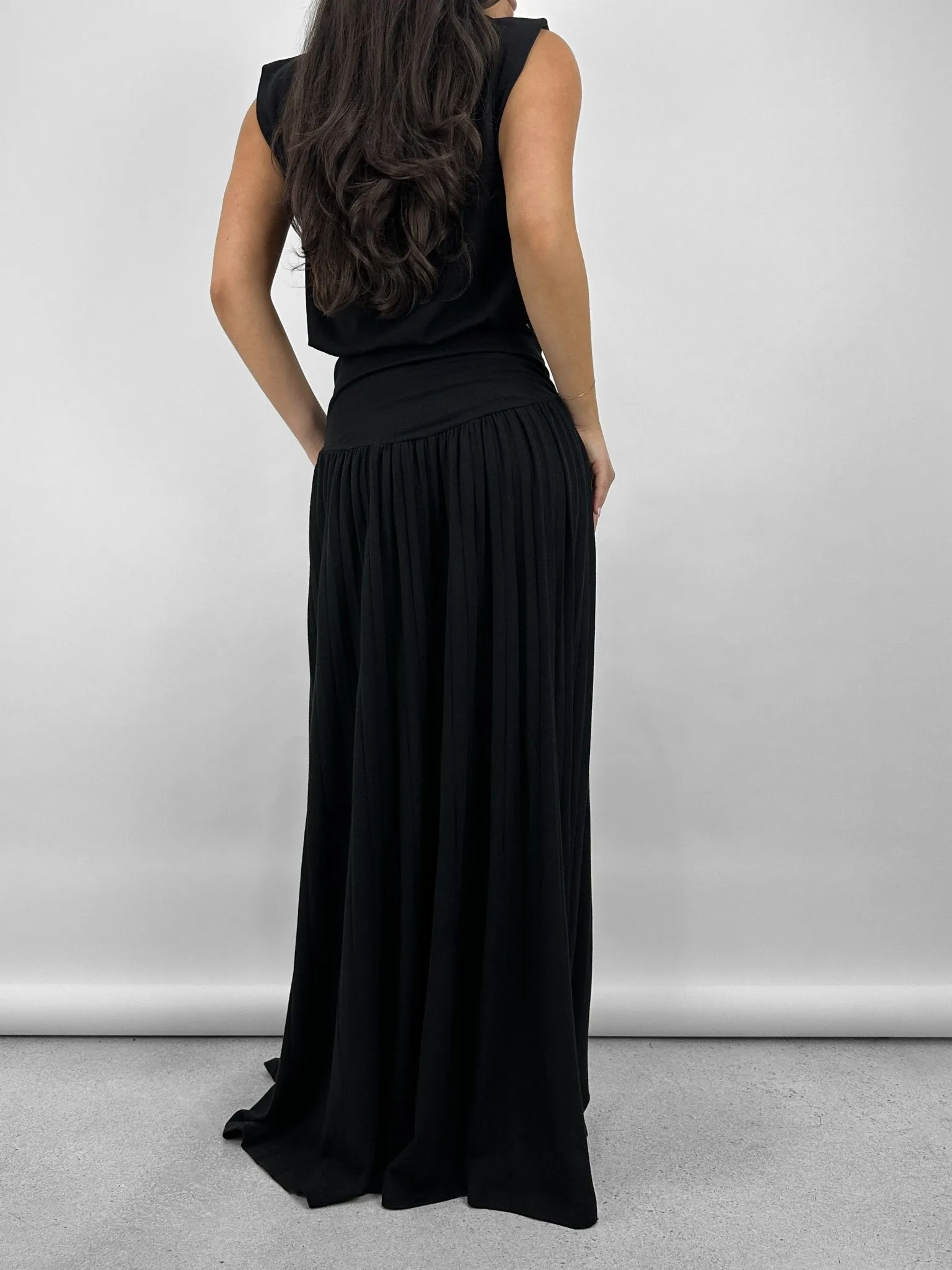 Ruche Waist Pleated Maxi Skirt