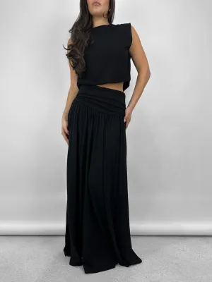 Ruche Waist Pleated Maxi Skirt