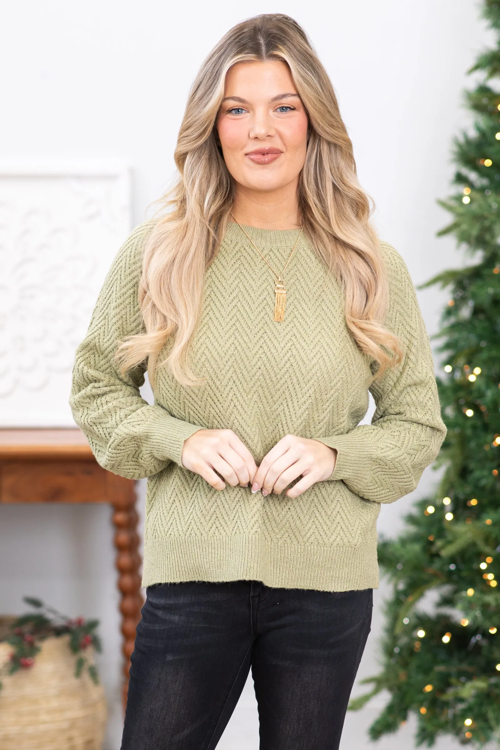 Sage Chevron Textured Sweater