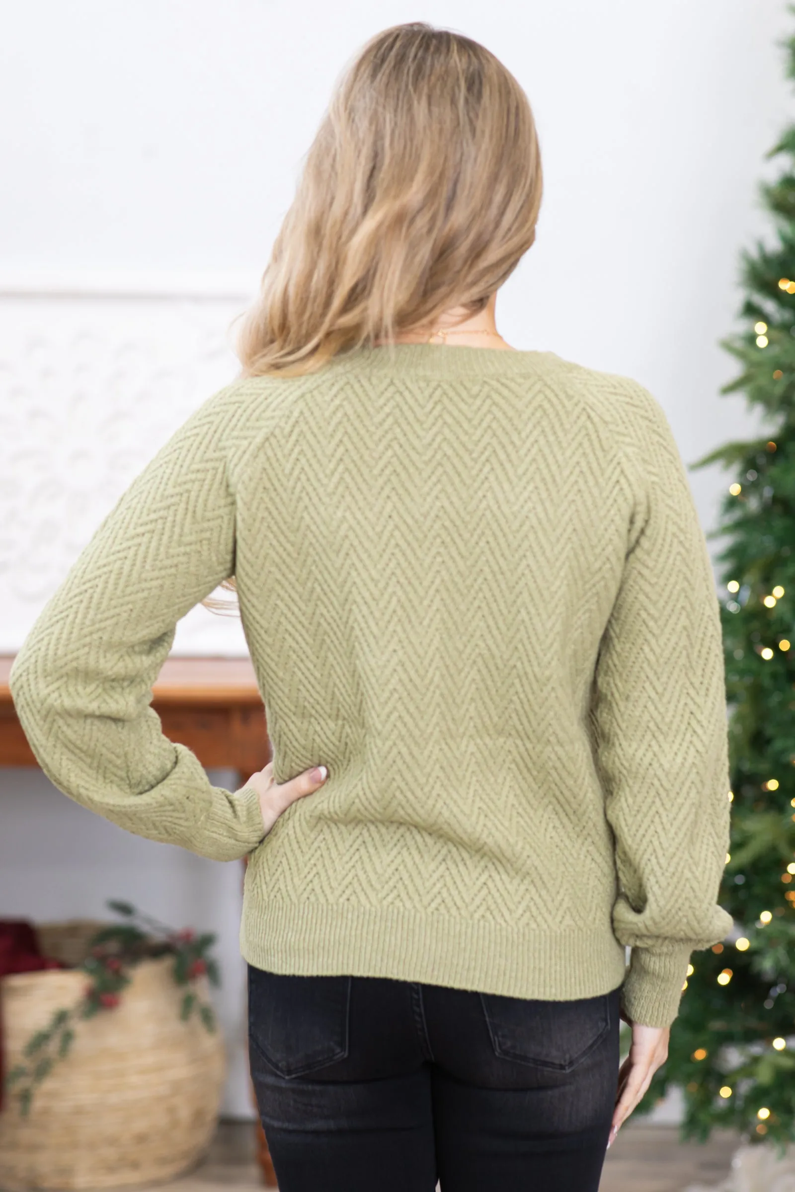 Sage Chevron Textured Sweater