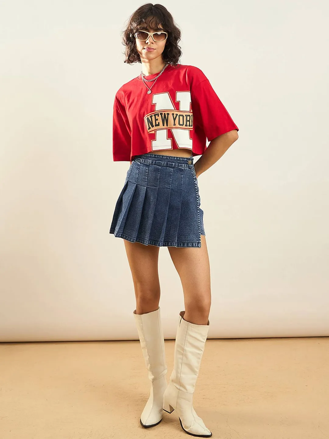 SASSAFRAS Blue Pleated Wrap Mini Skorts