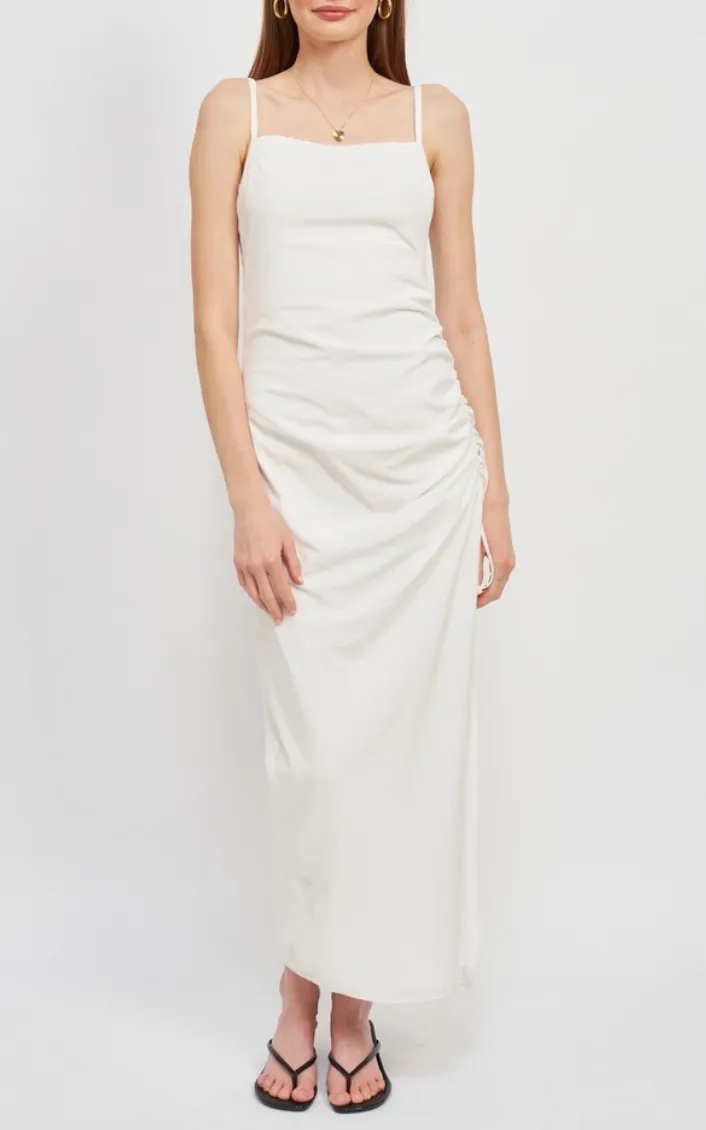 Satin Ruch Tie Side Maxi Dress