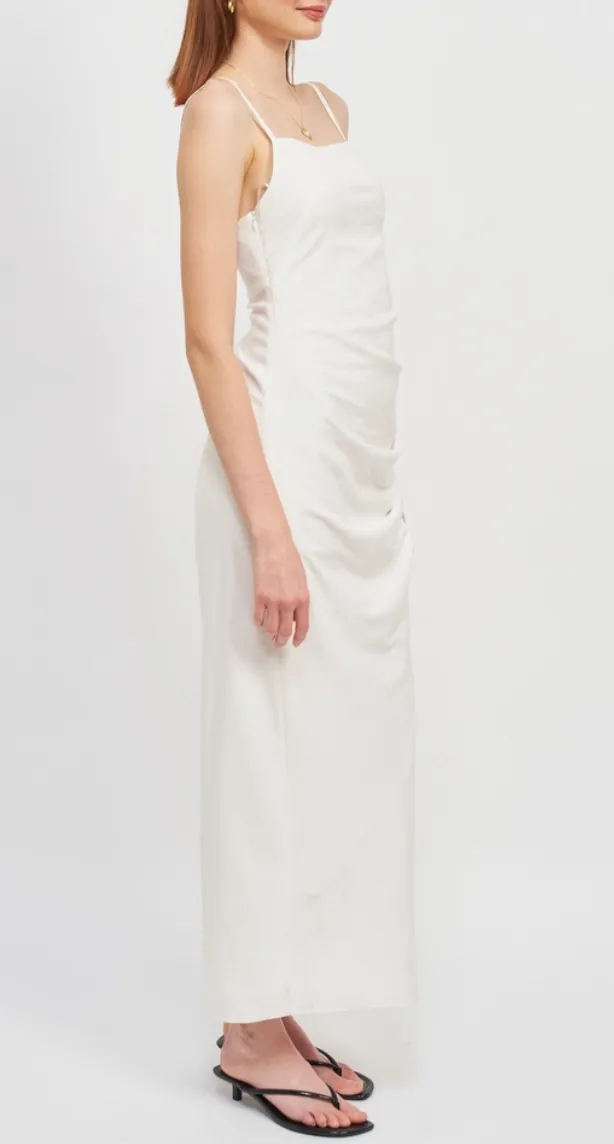 Satin Ruch Tie Side Maxi Dress